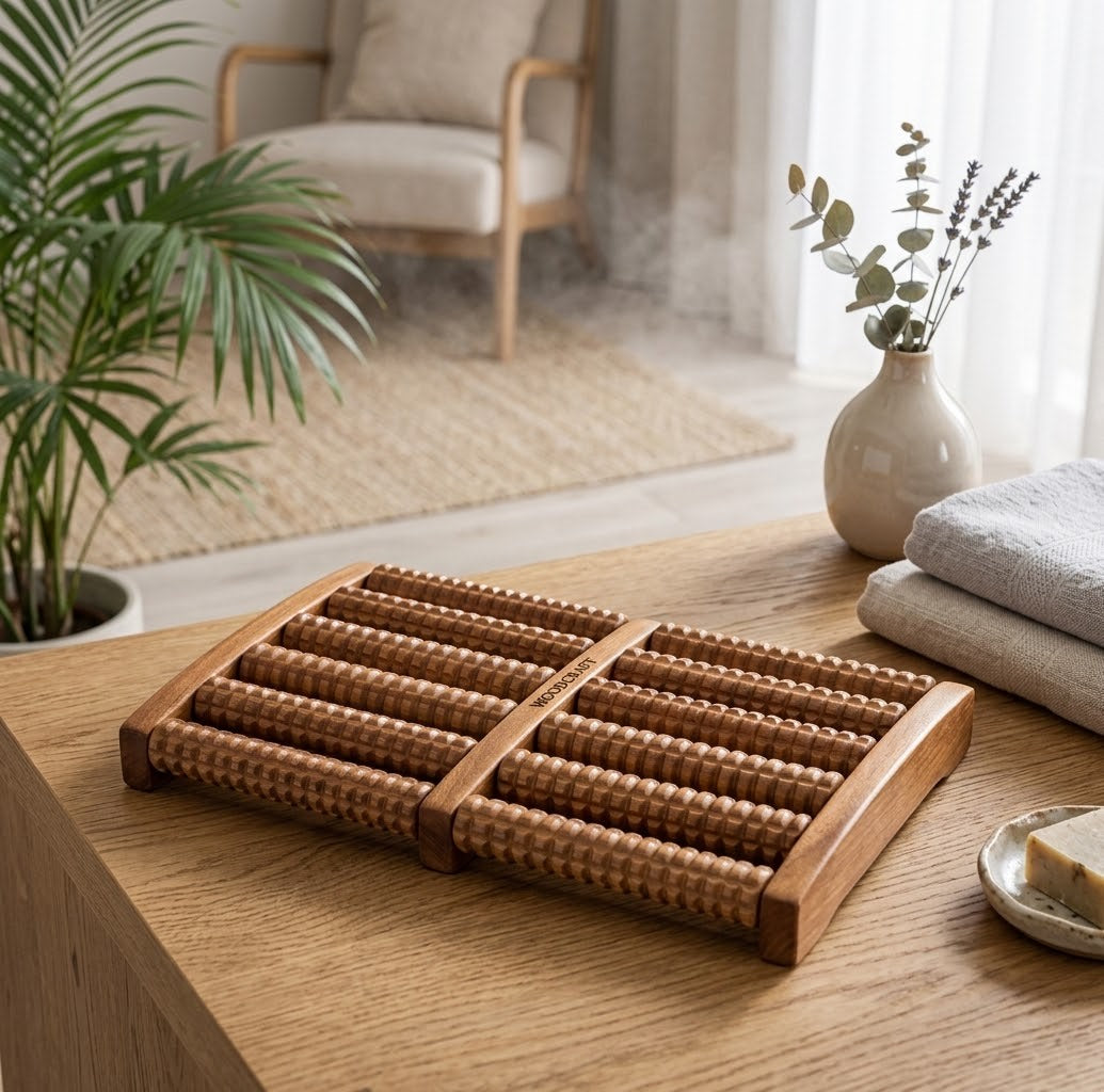 Wooden Foot Massager Roller – Stress Relief Reflexology Tool for Tired Feet & Muscle Relaxation