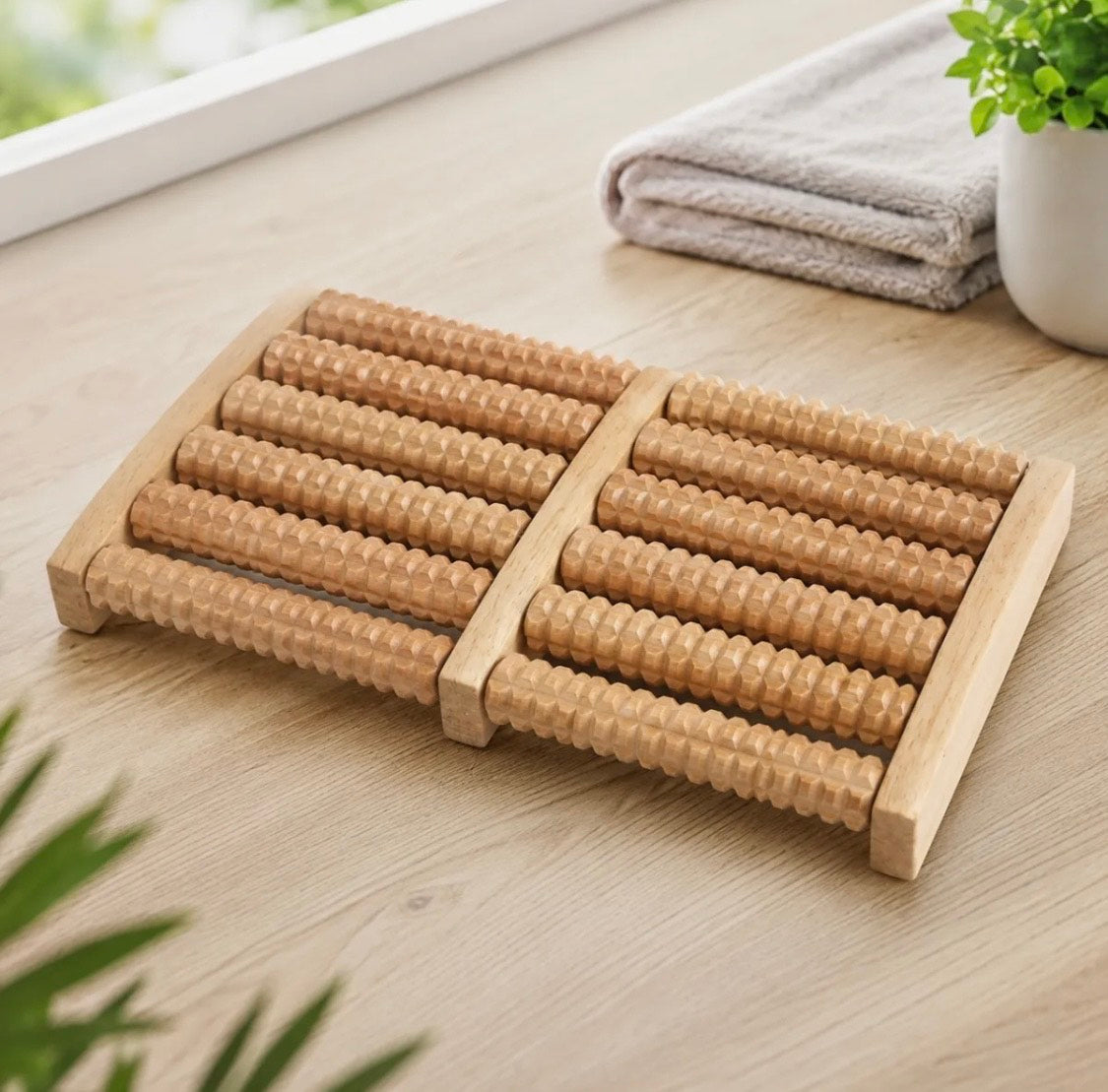 Wooden Foot Massager Roller – Stress Relief Reflexology Tool for Tired Feet & Muscle Relaxation