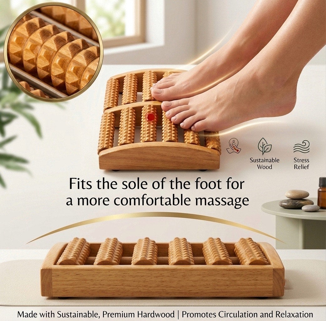 Wooden Foot Massager Roller – Stress Relief Reflexology Tool for Tired Feet & Muscle Relaxation