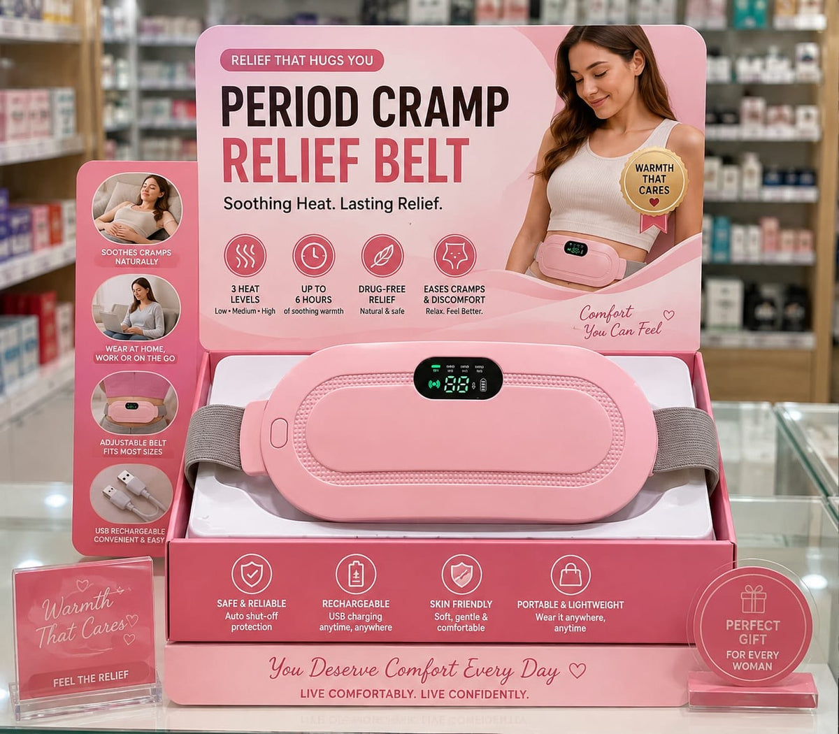 Period Cramp Relief Belt Electric Menstrual Heating