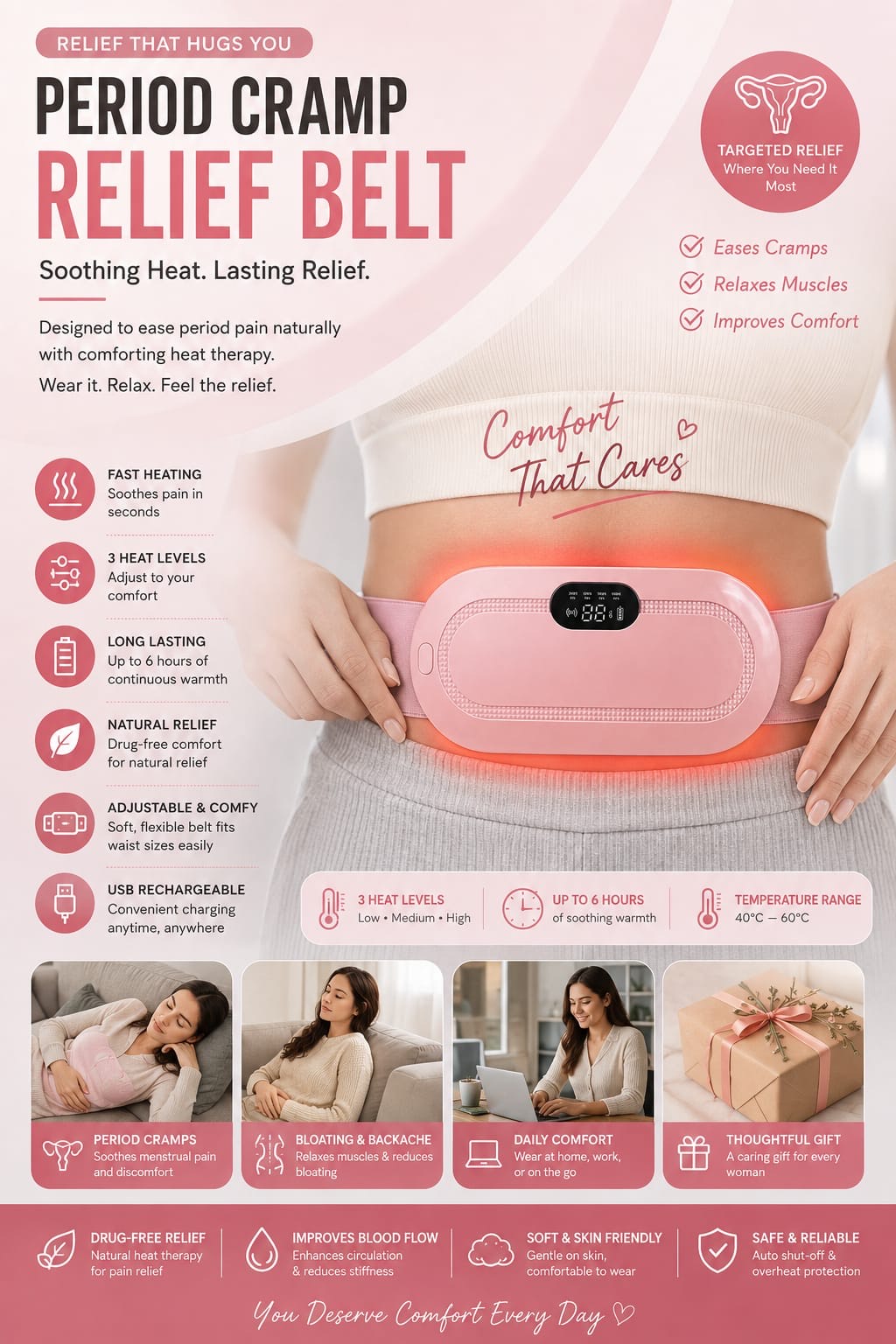 Period Cramp Relief Belt Electric Menstrual Heating